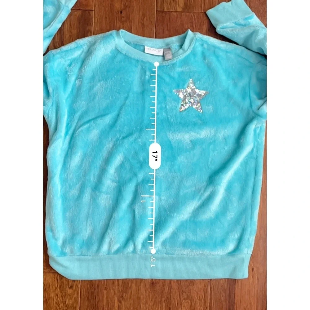 The Children's Place Faux Fur Sequin Star Casual Sweatshirt Blue Size 10/12